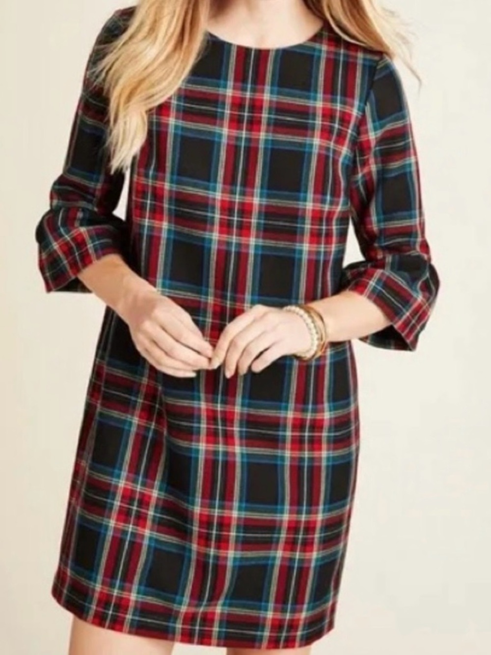 Vineyard Vines Jolly Plaid Bell Sleeve Dress Tartan Holiday Christmas Size 8